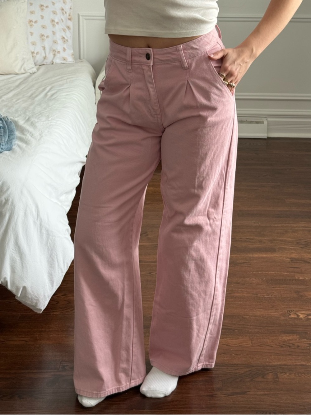 Lioness High Rise Wide Leg Jeans in Light Pink